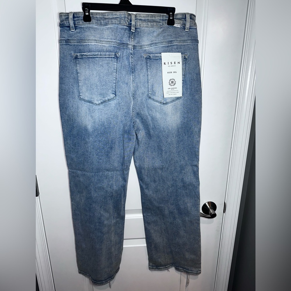 Risen Jeans 3XL High Rise Straight Leg Raw Hem Distressed Denim - Picture 2 of 9